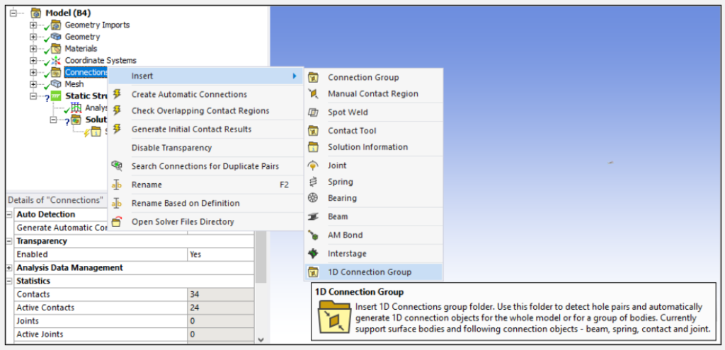 Ansys 1D Connection